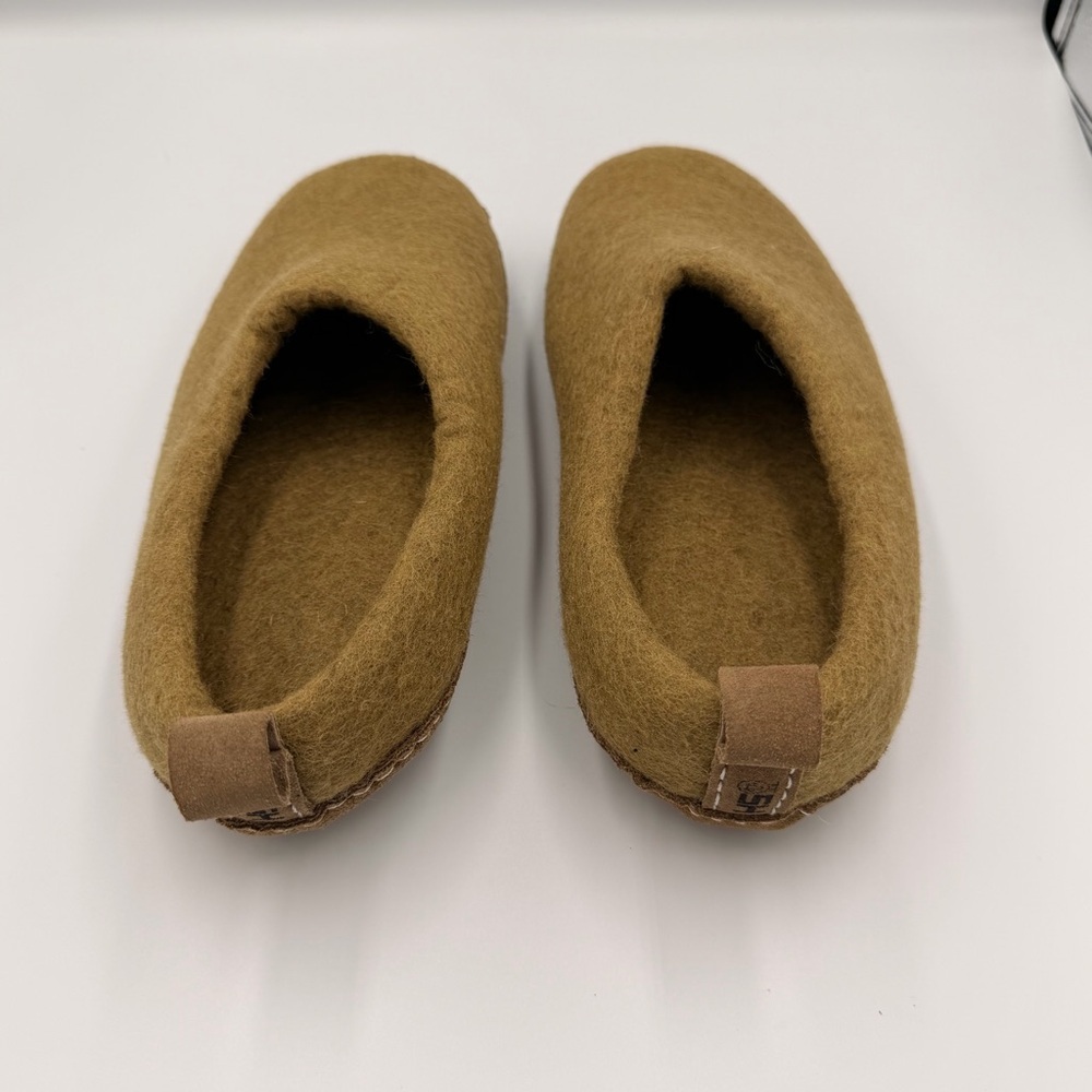 Felted Wool Leather Bottom Olive Green Bohemian Hippie Cozy Backless Slipper 10 - Picture 4 of 6